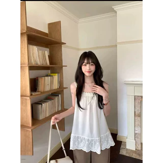 Vogue🌟พร้อมส่ง🌟 เสื้อสายเดี่ยว ลายลูกไม้ ทรงเจ้าหญิง สไตล์สาวเกา น่ารักหวานๆ (FY3415)