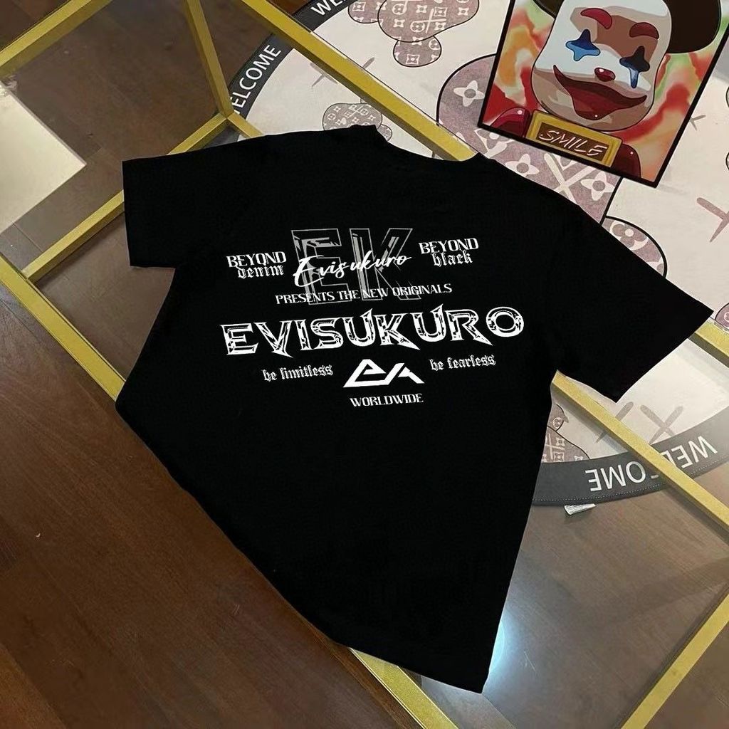 EVC เสื้อยืดผู้ชาย สไตล์คูล คอเต่า กะทัดรัด ลายพิมพ์อักษร