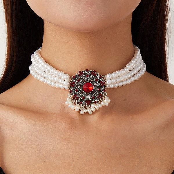 สร้อยคอ สร้อยคอมuti-layer เพชรสังเคราะห์ ออกแบบเรโทร พลอยเรียงราย สไตล์คลาสสิกร่วมสมัย