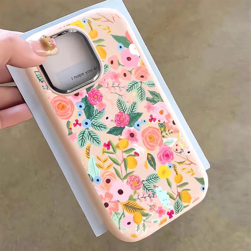 Doodle ดอกไม้สีสันสดใสสําหรับ 16 17 เคสโทรศัพท์ 14 15 11 Chubby iPhone 13 กรอบโลหะ 7p 8p