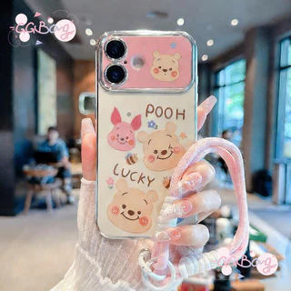 เคสไอโฟน16 13 เคส 6D Electroplated Pooh Piglet สำหรับ iPhone 11 15 16 13 17 air 12 14 Pro Max 14 15 7 8 Plus XR X XS Max