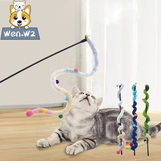 wen.W2 ของเล่นแมว ไม้เล่นแมวแบบมีขนหนาและกระดิ่งสำหรับโต้ตอบกับแมว