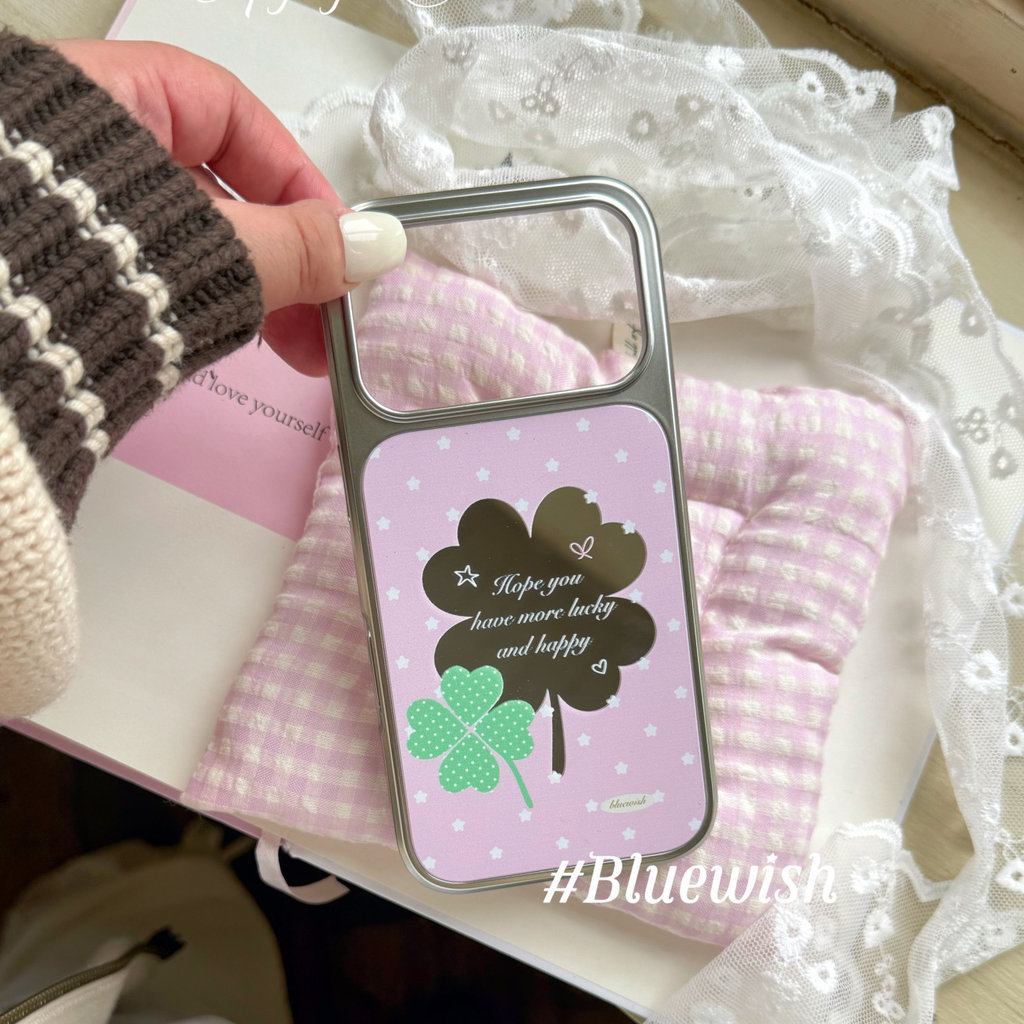 Four-Leaf Cloverแต่งหน้ากระจกเคสโทรศัพท์Anti-FallสําหรับiPhone 17 Promax 16 Promax 15 Promax 11 12 13 14plus 15plus 16e 16plus 15pro 17air