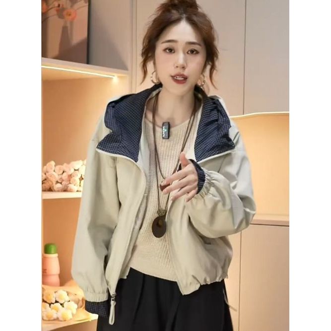 เสื้อแจ็คเก็ตสั้นผู้หญิง สไตล์ใหม่ คลุมท้อง ลายหลวม ๆ เหมาะสำหรับฤดูใบไม้ร่วงและสวมใส่ลำลอง