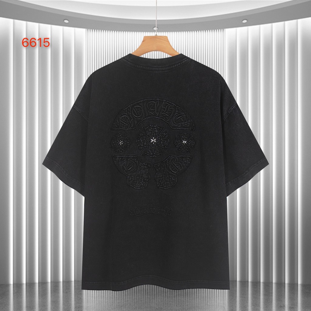 5Z7E Chrome Hearts Summer Laser Burned Flower Patch Embroidery Couple Style Short Sleeve T Shirt