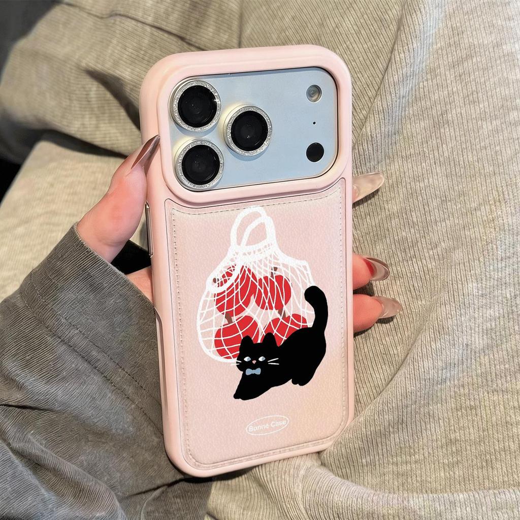 Black Meow Flower สําหรับ iPhone 15plus case iPhone 14promax รูใหญ่ 13 soft case 12pro simple 78P