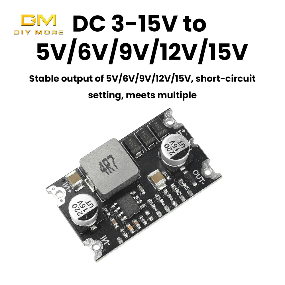 DIYMORE 6A โมดูลสเต็ปอัพ DC กําลังสูง DC 3-15V ถึง 5 V/6 V/9 V/12 V/15 V Short-Circuit Protection พร้อม TVS