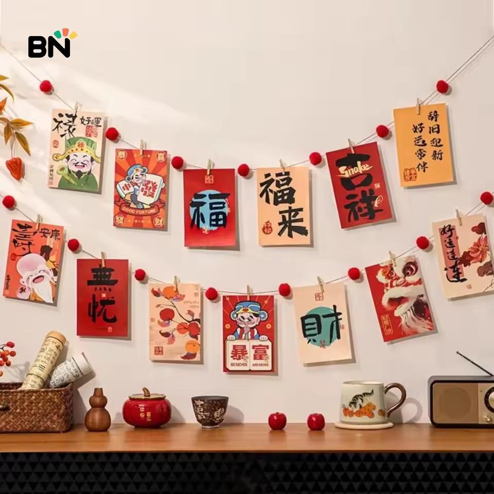 [BN] 15 ชิ้น/เซ็ตสไตล์จีน Blessing Words Wall Stiers DIY Good Lu Wall Window Decal Baground Wall Sti