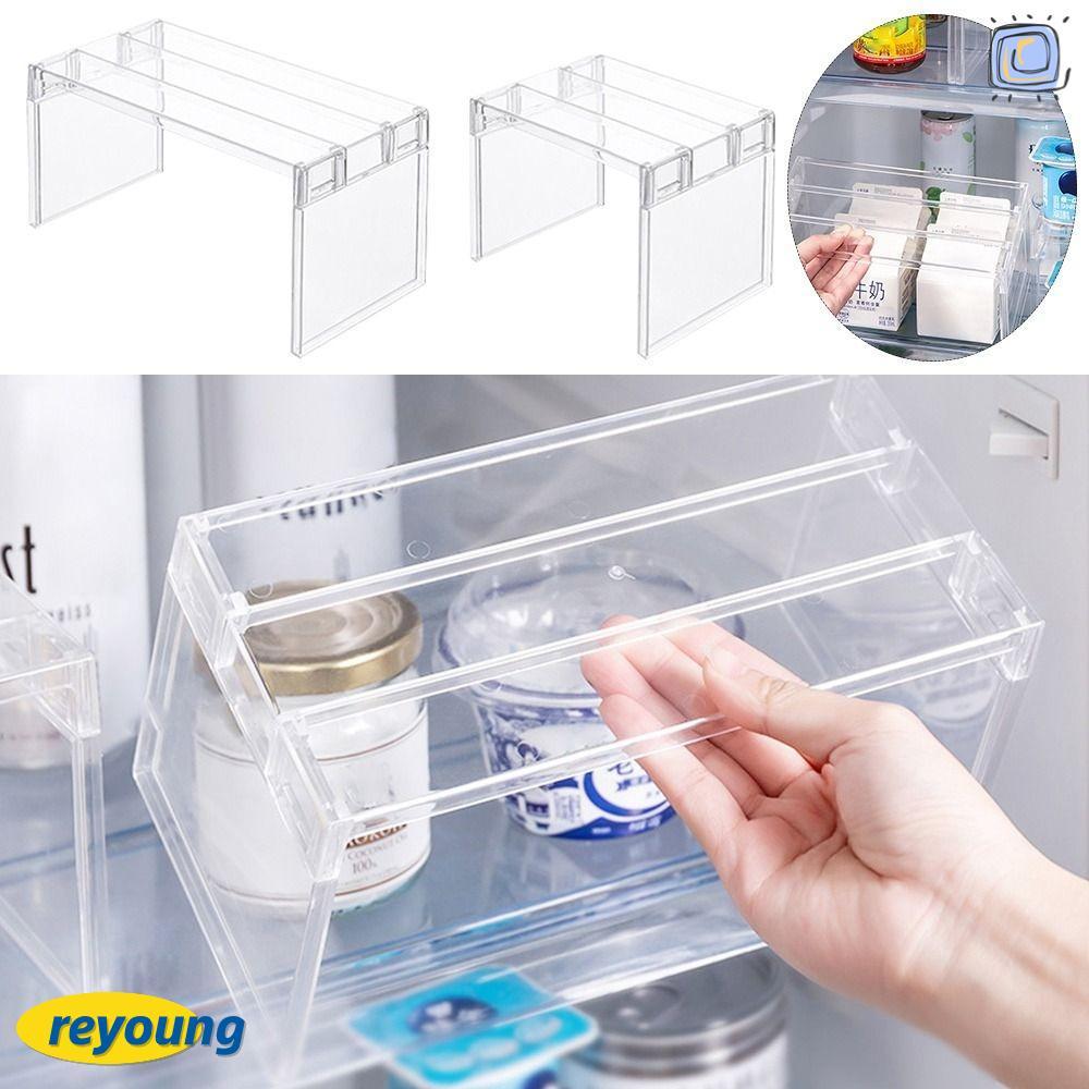ชั้นเก็บของในตู้เย็น REYOUNG, อุปกรณ์จัดระเบียบตู้เย็นประหยัดพื้นที่แบบหนา, อุปกรณ์ครัวขาตั้งเดสก์ท็อปโปร่งใสห้องครัว