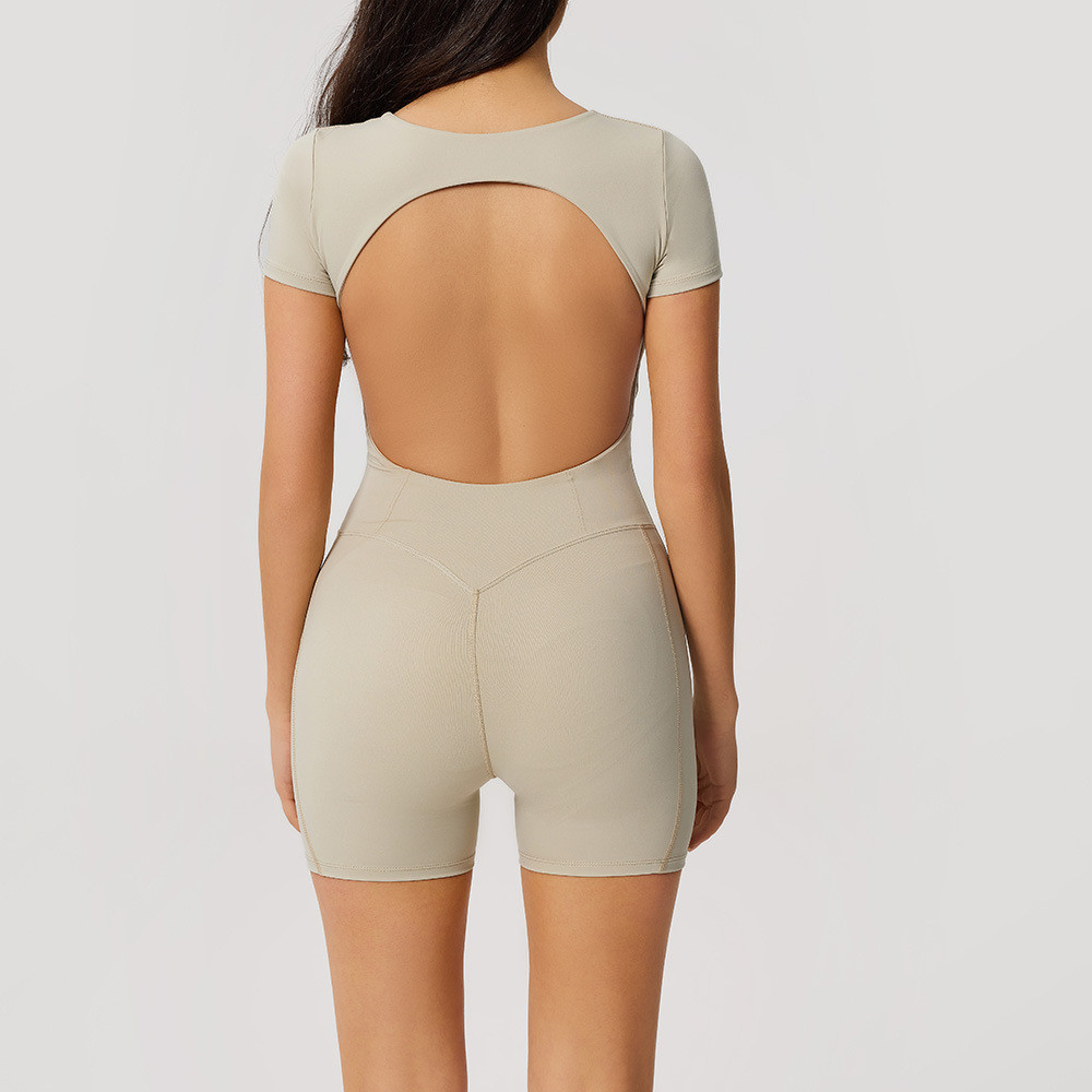 SHAMZU Yoga Jumpsuit กางเกงขาสั้นยกสะโพกเอวสูงของผู้หญิงการฝึกอบรมชุดจั๊มสูทกีฬาขี่จักรยาน