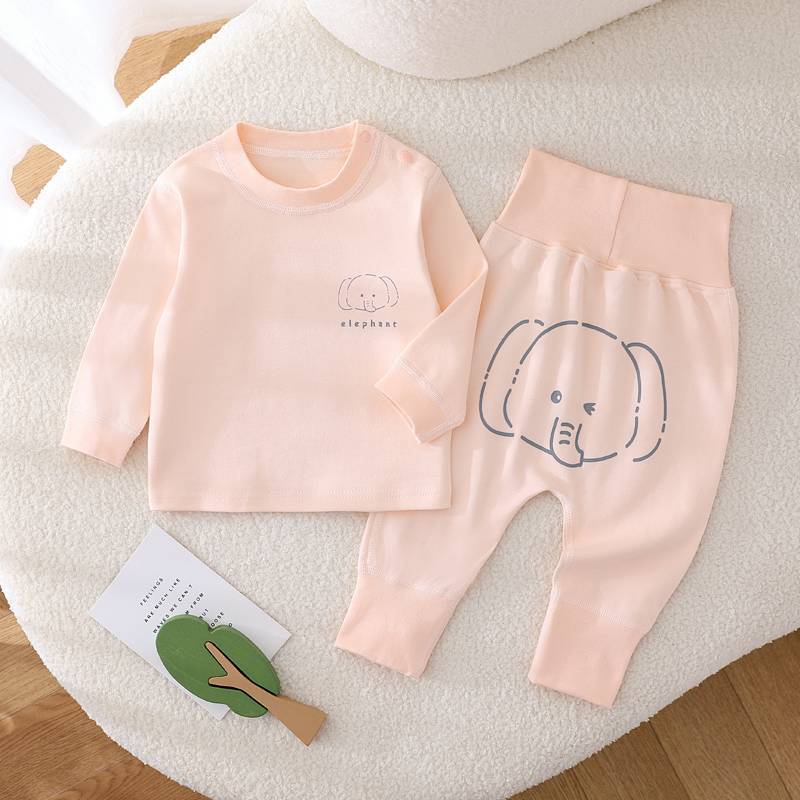 Baby Long Johns Top & Bottom Pure Cotton High Waist Belly Protection Pants Base Ride Spring and Autu