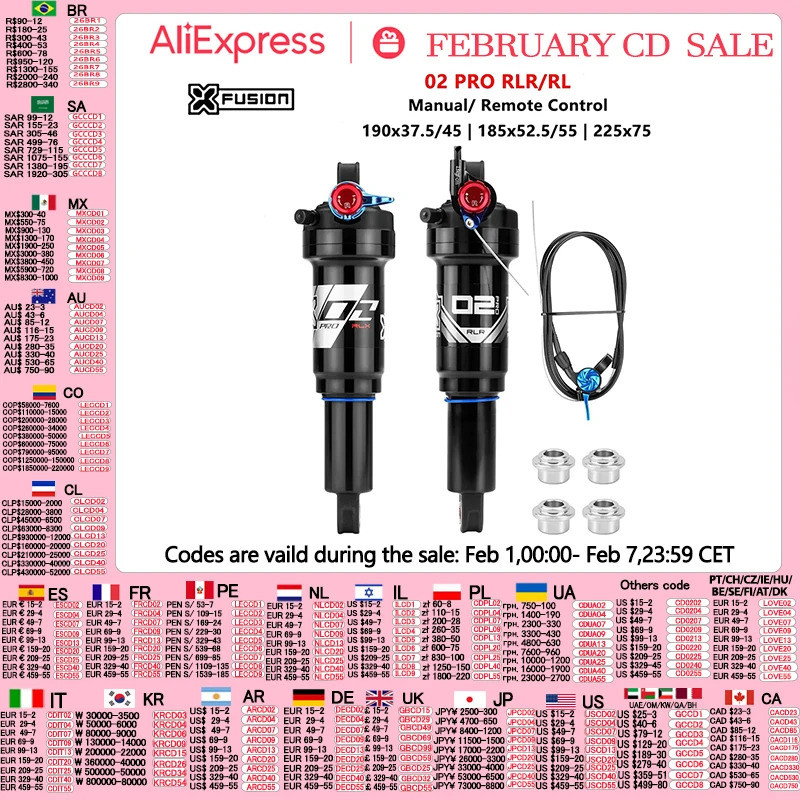 XFUSION O2 PRO RL/RLR จักรยานเสือภูเขาโช้คอัพหลัง Trunnion/Eye Manual/รีโมทคอนโทรลแกนโช้คอัพ 185 190