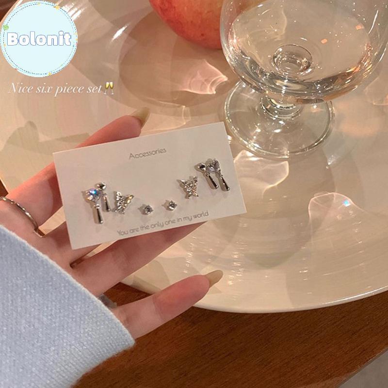 Bolonit 6 ชิ้น/เซ็ตเกาหลีแฟชั่น Vintage Silver สี Hoop ต่างหูผู้หญิง Egirl อินเทรนด์ Grunge Aestheti