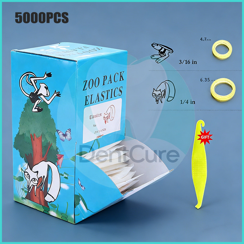 กล่องบรรจุ 5000 ชิ้น ยางจัดฟันคุณภาพสูง ลายสัตว์ (Zoo Pack) ยางรัดฟัน เครื่องมือทันตกรรมสำหรับการจัดฟัน