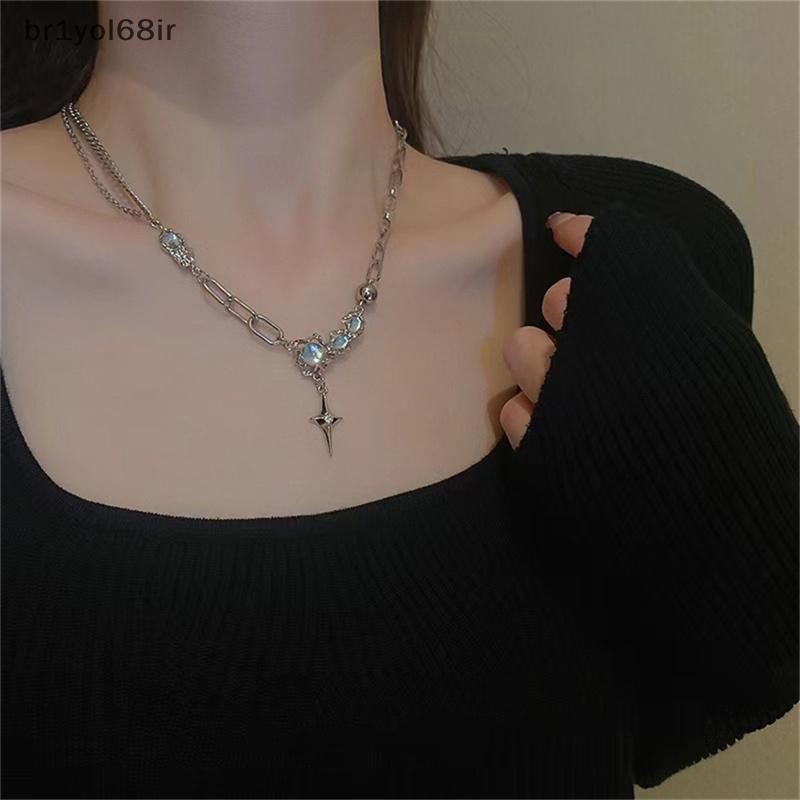 สร้อยคอจี้รูปดาวมูนสโตนสำหรับผู้หญิง-ของขวัญเครื่องประดับคริสตัล Y2K br1yol68ir