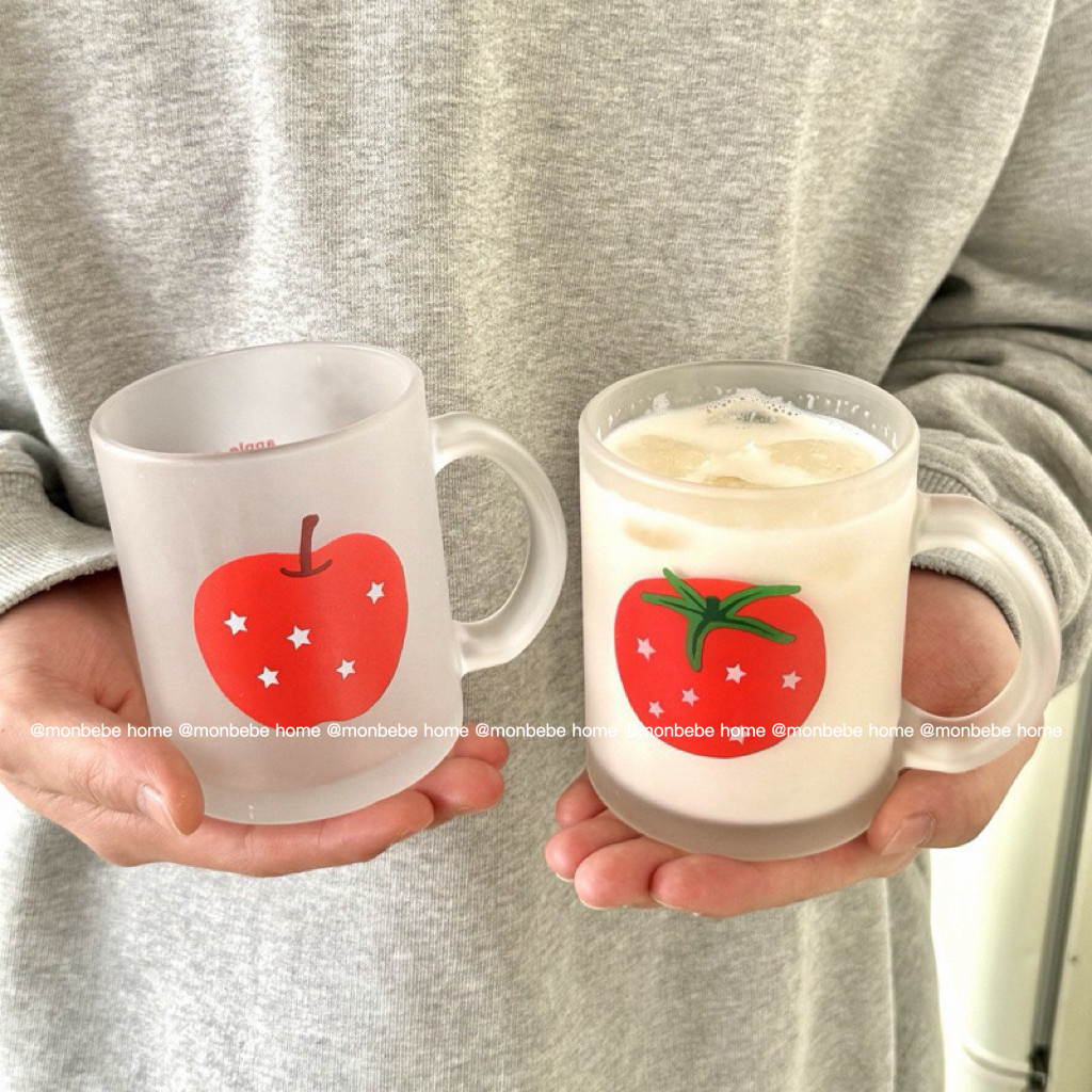 แก้วน้ำ แก้วกาแฟ การส่งออกไปเกาหลี ผัสขัดผิว ลายแอปเปิ้ล🍎มะเขือเทศ🍅คริสต์มาส สำหรับร้านกาแฟ พร้อมส่ง