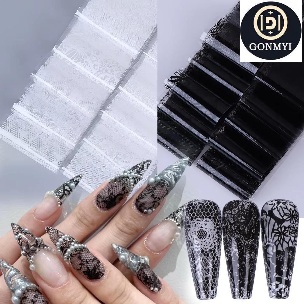 GONMYI ฟอยล์,สีดําสีขาวเสือดาวพิมพ์เล็บสติกเกอร์, Professional Stripe รูปแบบเลื่อมลูกไม้ออกแบบเล็บ Decals ตกแต่งเล็บ
