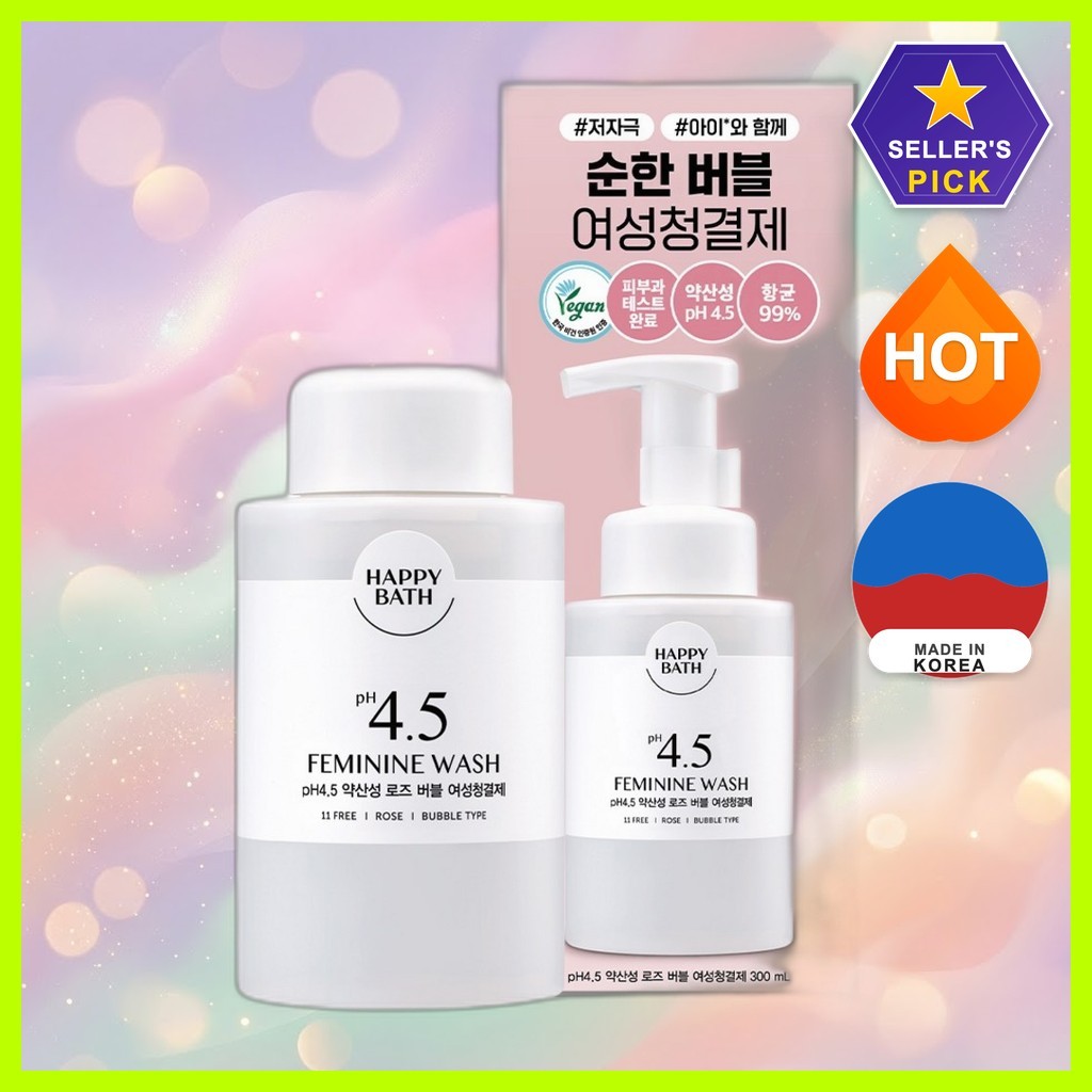 [happy bath] pH 4.5 Feminine Wash Rose Bubble, 300ml, 1pc / Korean Feminine Wash / สูตร pH 4.5 / ของ