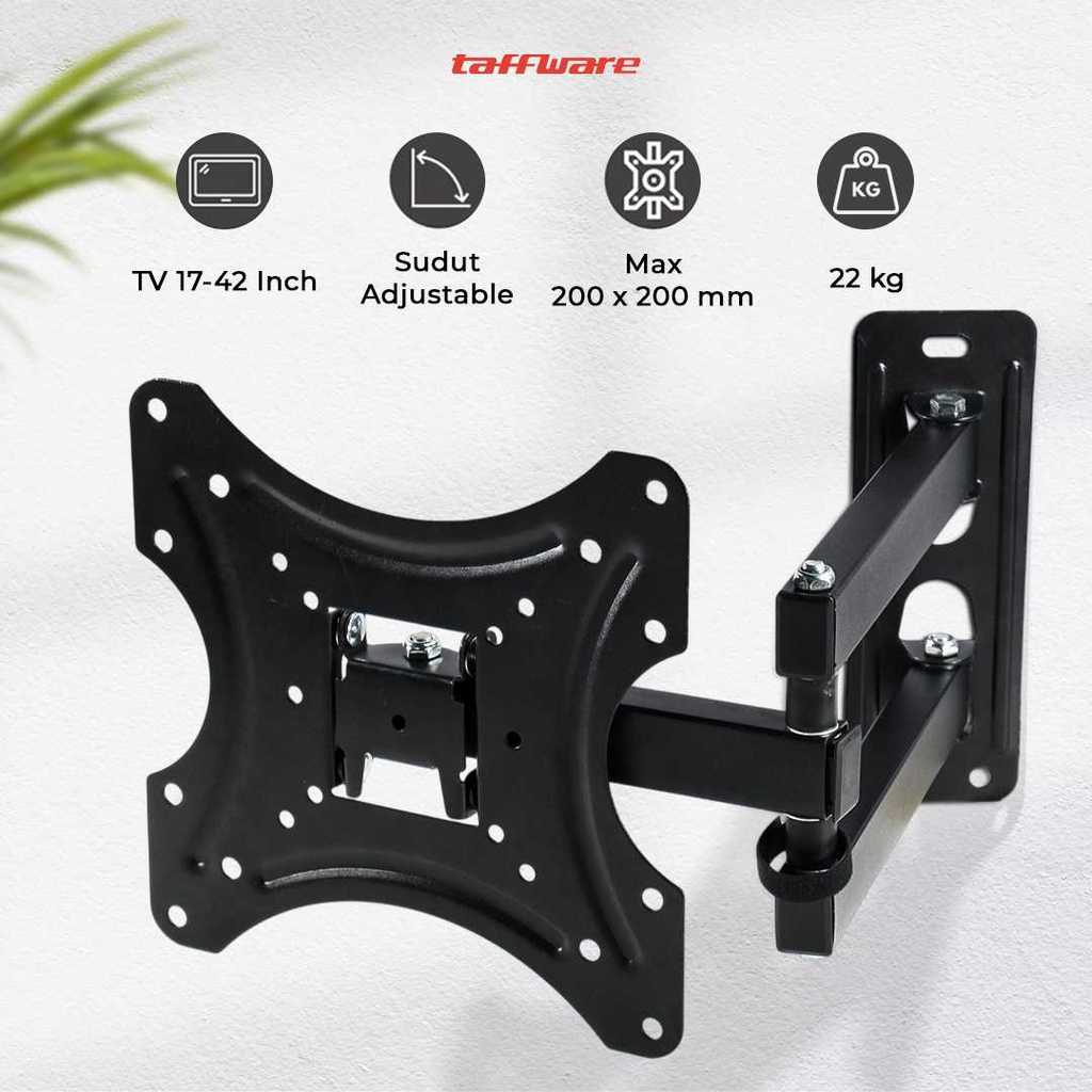 Taffiffware 17-42 นิ้ว Wall TV Bracket VESA200x200 หมุน 90 Tilt 15