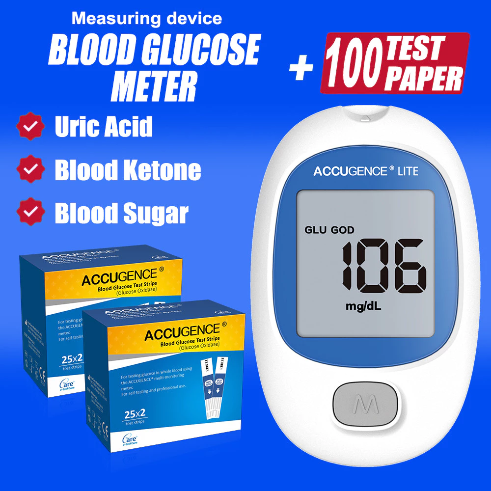 ACCU 3in1 Blood Glucose Monitor โรคเบาหวาน Gout อุปกรณ์พร้อมแถบทดสอบ & Lancets MultiFunction เลือด Ketone Uric กรดอุปกรณ์ทดสอบ