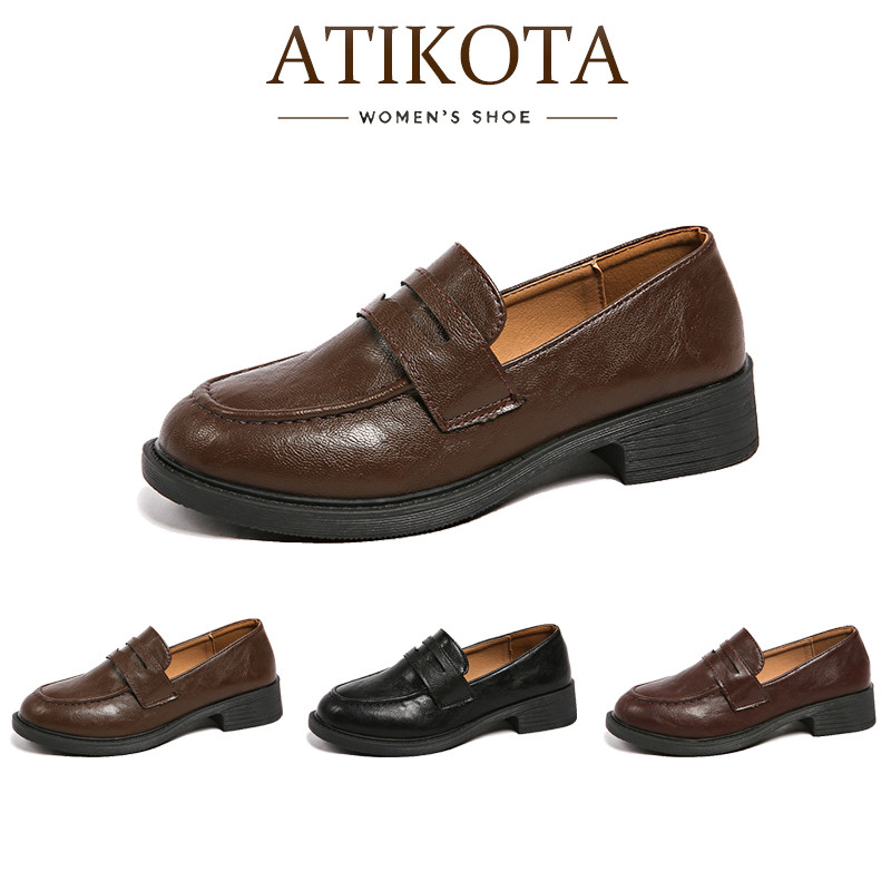 Atikota รองเท้าส้นแบนสำหรับผู้หญิง ดีไซน์ทันสมัย ​​เรียบง่าย และย้อนยุค ทำจากหนังนุ่ม ทรงหัวกลม สวมใส่สบาย