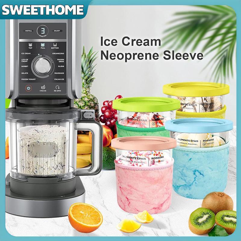SWEETHOME 4 ชิ้นไอศกรีมถ้วยสําหรับ Ninja NC501 Pints Reusable Neoprene แขนป้องกันการควบแน่นลื่นฉนวน 