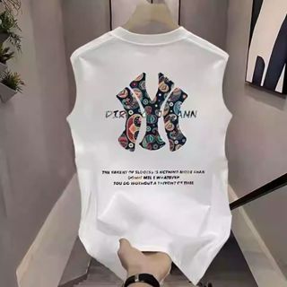 เสื้อยืดแขนกุดผู้ชาย Cotton ใส่สบาย คอกลม พิมพ์ลาย สไตล์เกาห…