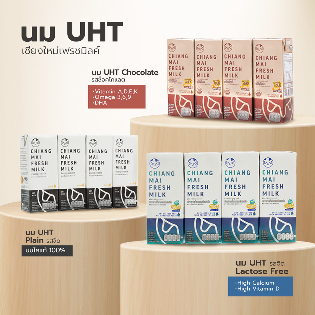 Mall นมเชียงใหม่เฟรชมิลค์ ยกแพ็ค 180 ml. [รสจืด แลคโตสฟรี ช็อกโกแลต] Chiangmai Freshmilk UHT  นมโคแท