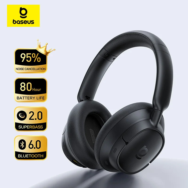 Baseus Bass BH1 NC Lite ANC หูฟังไร้สาย 95% Noise Cancelling ชุดหูฟังหูฟังบลูทูธ 6.0 80H Over Ear หู