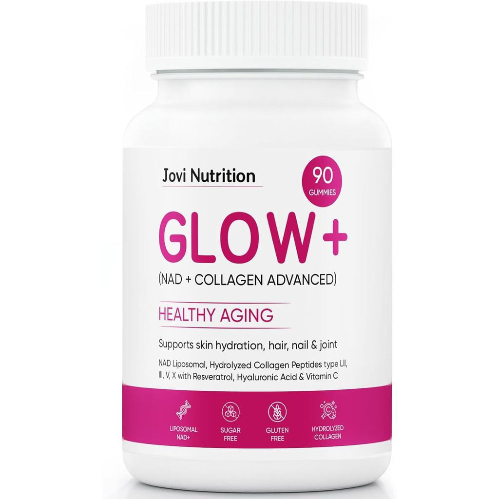 JoviGLOW+NAD+& Collagen Gummies--คอลลาเจนเปปไทด์ไฮโดรไลซ์ต่างๆ, Resveratrol, Hyaluronic Acid, วิตามิ