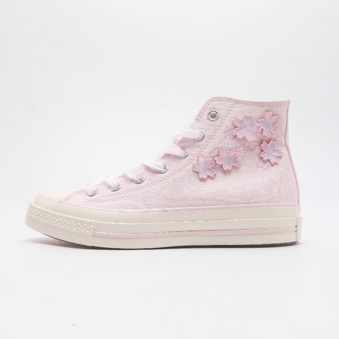 Converse All Star High Top สีชมพูปักดอกไม้ วัสดุ vulcanized เหมาะสำหรับทั้งโอกาสลำลองและกีฬา - B124