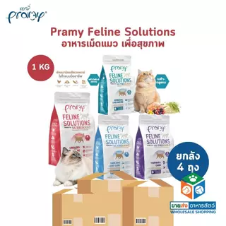 [ยกลัง 4 ถุง] Pramy Feline Solutions พรามี่ แคร์ อาหารเม็ดแมว เพื่อสุขภาพ พัฒนาโดยสัตวแพทย์ ขนาด 1 KG