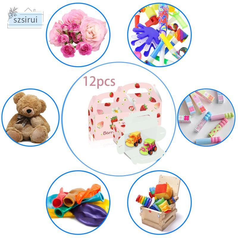 [szsirui] 12x กล่องโปรดปรานปาร์ตี้สตรอเบอร์รี่ 6.3x3.74x3.74 นิ้วกล่องขนมผลไม้สําหรับครบรอบจบการศึกษ