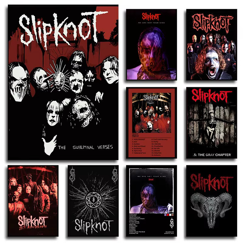 Heavy Metal Band Rap-Metal Music S-Slipknot อัลบั้มโปสเตอร์ผ้าใบภาพ Wall Art สําหรับแฟนๆสีเทา Chapter Song Home Decor