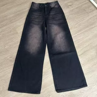 #212 (XS-6XL) jinjeans กางเกงยีนส์ขากระบอกใหญ่ baggy jeans สีดำเฟดชมพู