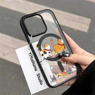 เคสโทรศัพท์ลายแมวน่ารักสำหรับ iPhone 13 Pro/11/12 Pro Max/14/15/16 Plus เคสแม่เหล็กคุณภาพสูงที่ช่วยปกป้องเลนส์กล้อง