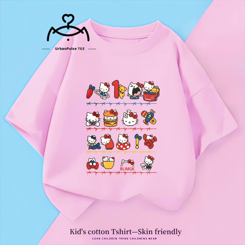เสื้อยืดเด็กชาย Hello Kitty แบบแฟชั่นจากผ้าฝ้าย