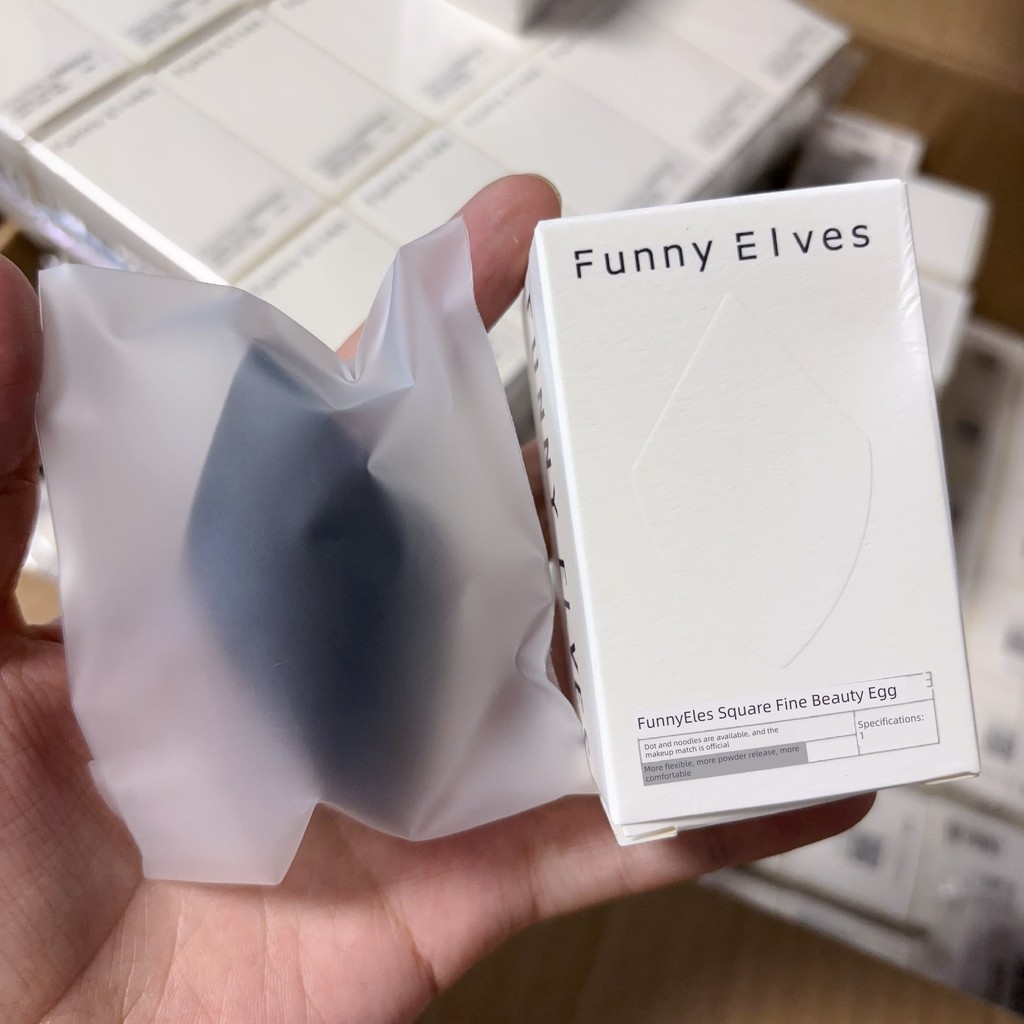 พัฟคุชชั่น พัฟแป้งฝุ่น Funny Elves พัฟสีดำเปียกและแห้ง