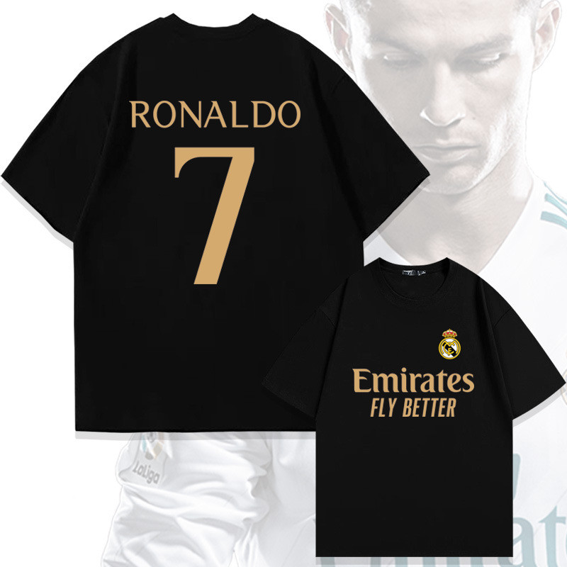 COD【จัดส่งจากกรุงเทพ】เสื้อยืด Ronaldo 7 Real Madrid เสื้อฟุตบอลฤดูร้อน ผ้าคอตตอนบริสุทธิ์ สไตล์สตรีท หลวม หลายสี สําหรับผู้ชายผู้หญิง ชุดคู่พ่อแม่ลูก – โปรปัง
