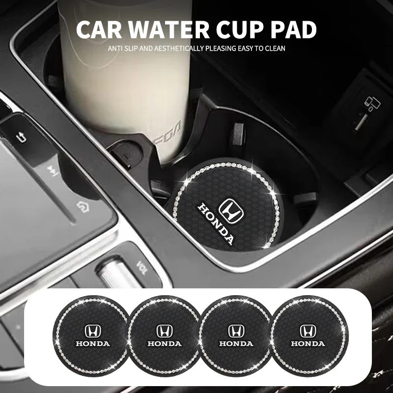 1/2 ชิ้นลื่นรถเพชรถ้วยน้ํา Pad Rhinestone ซิลิคอนสําหรับ Honda Civic Accord Odyssey City Pilot Jazz 