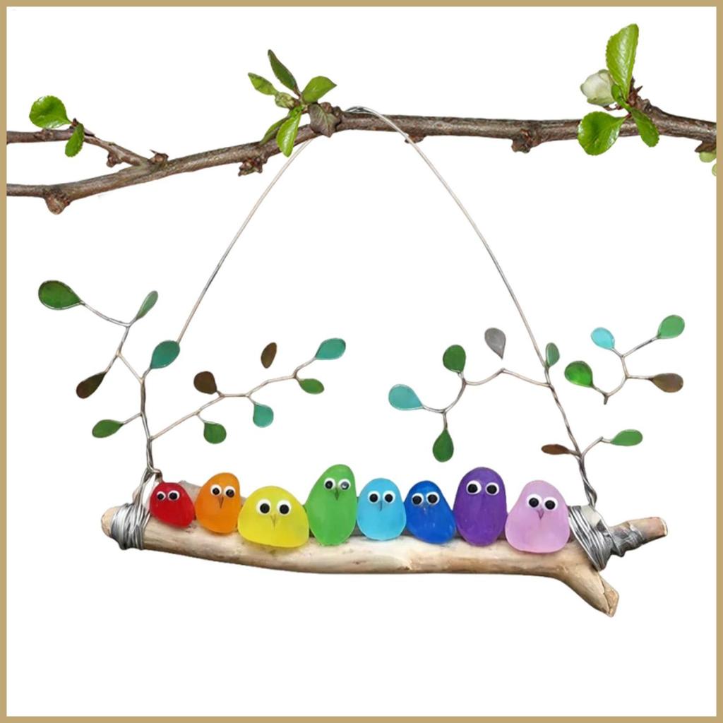 Sea Glass Decor Handmade สีสันวันหยุดจี้สีสัน Sea Glass Bird Perch เครื่องประดับสําหรับในร่มกลางแจ้ง