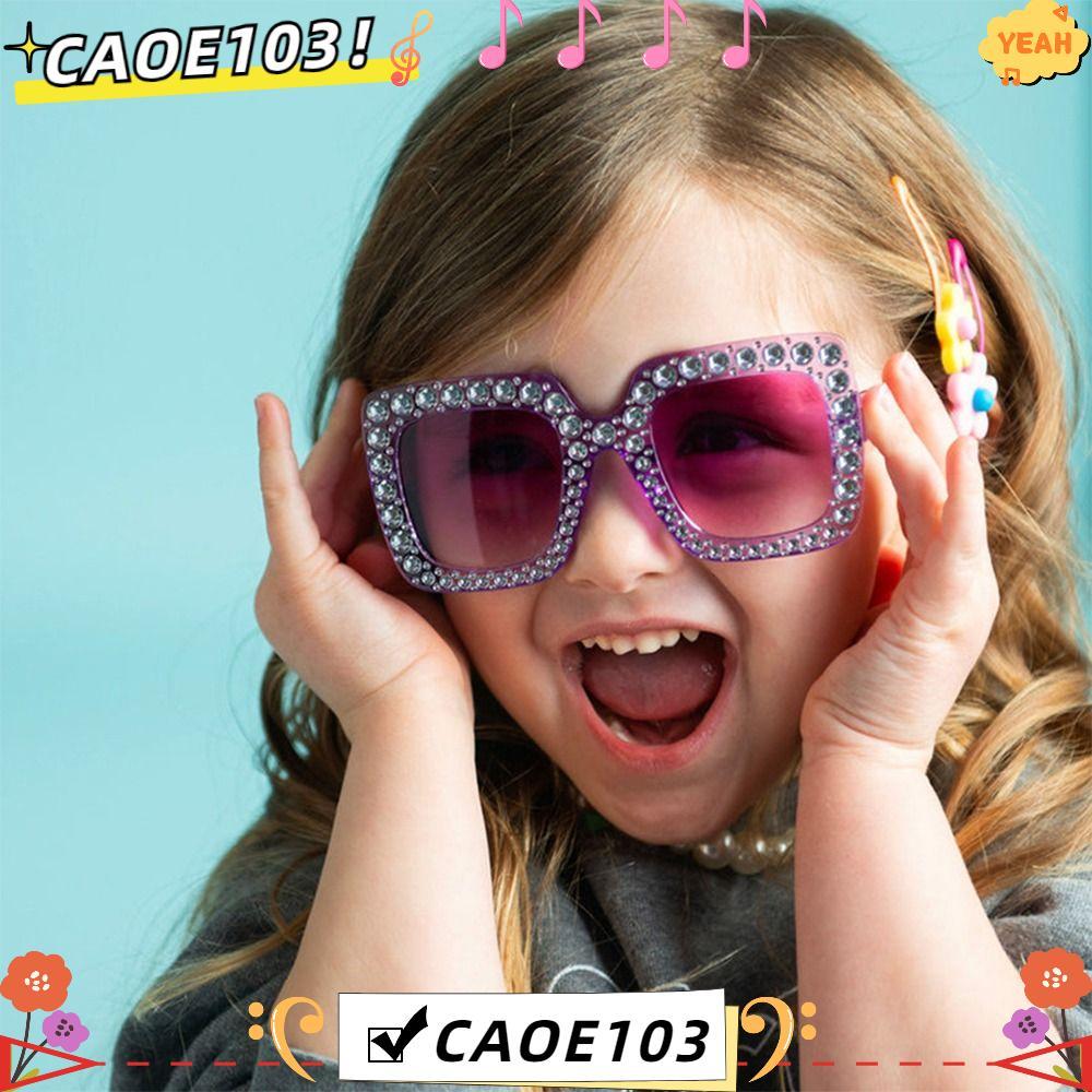 CAOE Kids Square Sun Glasses, Diamond Rhinestone Crystal Children Glasses, Cute Sparkling Girls Shad
