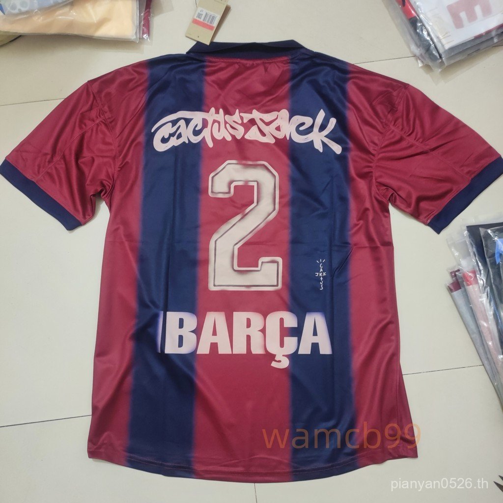 เสื้อฟุتบอล Travis Scott Barcelona Retro Cactus Jack แบบเสื้อยืดแขนสั้น Unisex