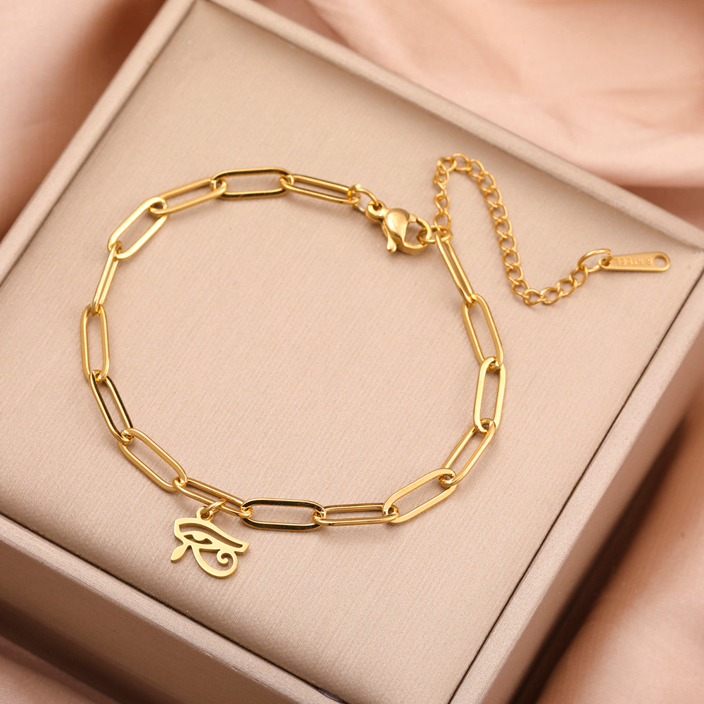 สร้อยข้อมือ charm สแตนเลสมีลวดลายตาฮอรัสแบบอียิปต์โบราณ สำหรับทั้งผู้ชายและผู้หญิง