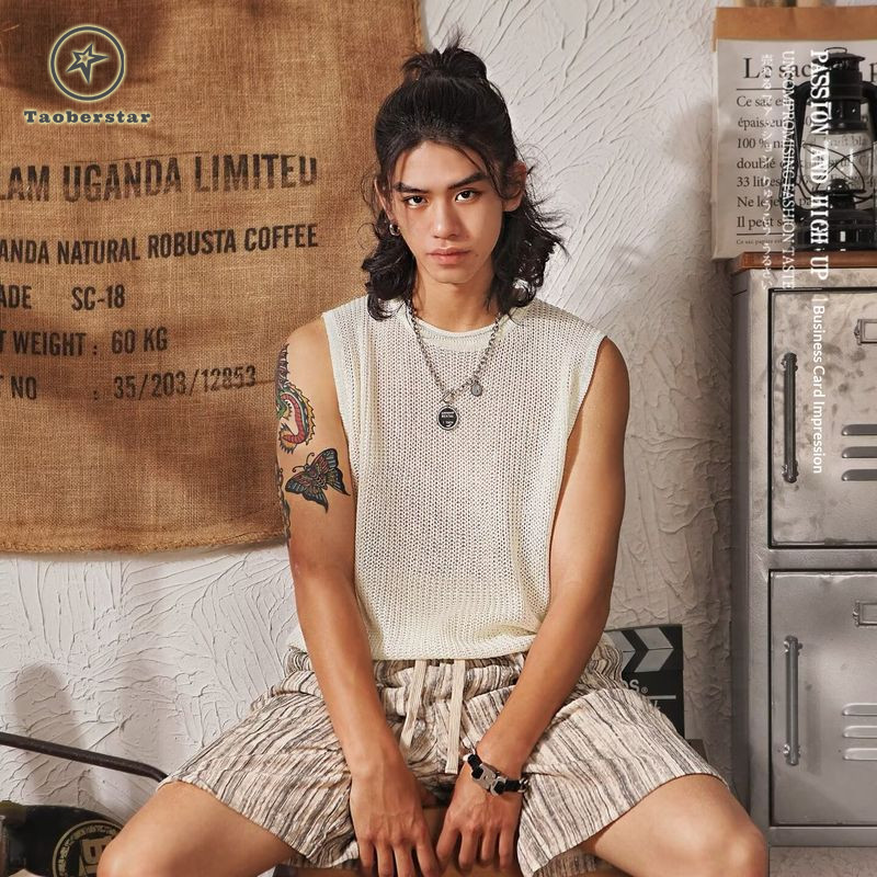 เสื้อ-tank แขน короткие ตาข่าย อินเทรนด์ฤดูร้อนสำหรับผู้ชาย สไตล์ Bohemian สำหรับลำลอง – โปรปัง