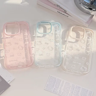 การ์ตูนคิตตี้แมวหมีเคสโทรศัพท์ใสสําหรับ ไอโฟน iPhone 17 16 15 14 13 12 11 Pro Max มือโปร สูงสุด กันฝุ่นกันกระแทกฮาร์ดปกหลัง