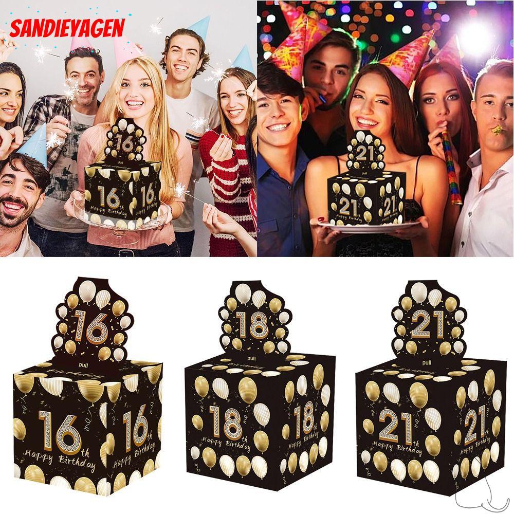 SANDIEYEAN กล่องเงินวันเกิด, 16th 18th 21st Birthday Cash Pull Gift Boxs, Happy Birthday Creative Pa