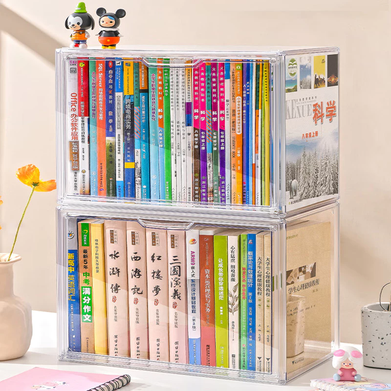 กล่องเก็บของ กล่องเก็บหนังสือ กล่องอะคริลิคใส ชั้นวางของบนโต๊ะ กันฝุ่นกันน้ำ และมีความโปร่งใสสูง แข็งแรงทนทาน มีหลายขนาด