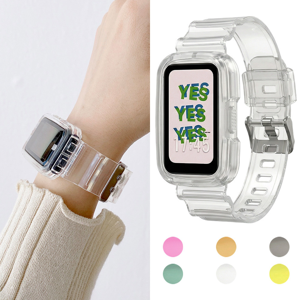 Anti Gores TPU Case + Strap สําหรับ Huawei Band 10 9 8 7 NFC Band เข็มขัดสร้อยข้อมือสายรัดข้อมือ Soft Screen Protector กรอบกันชนอุปกรณ์เสริมสําหรับ Smartwatch Samsung Galaxy Fit 3