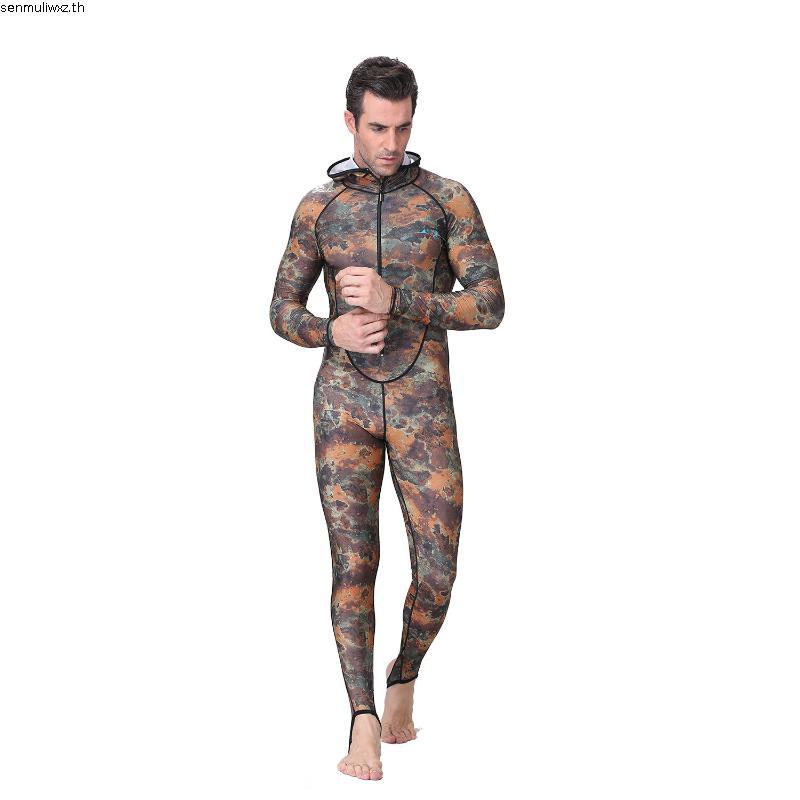 [จัดส่งรวดเร็ว] ชุดดำน้ำหนึ่งชิ้น Dive&Sail Camo Dive Spearfishing Wetsuit พร้อมฮูดและป้องกัน UV